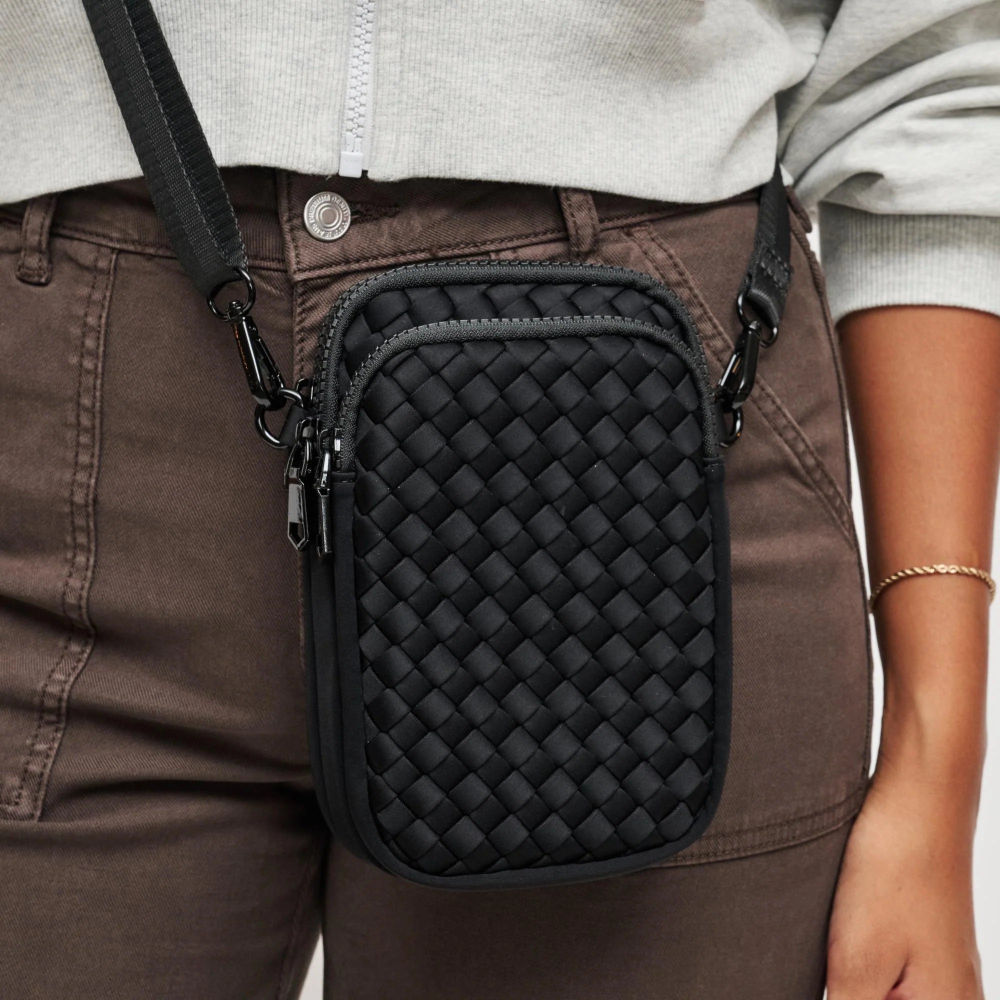 Quilted 3-Zip Phone Crossbody Bag