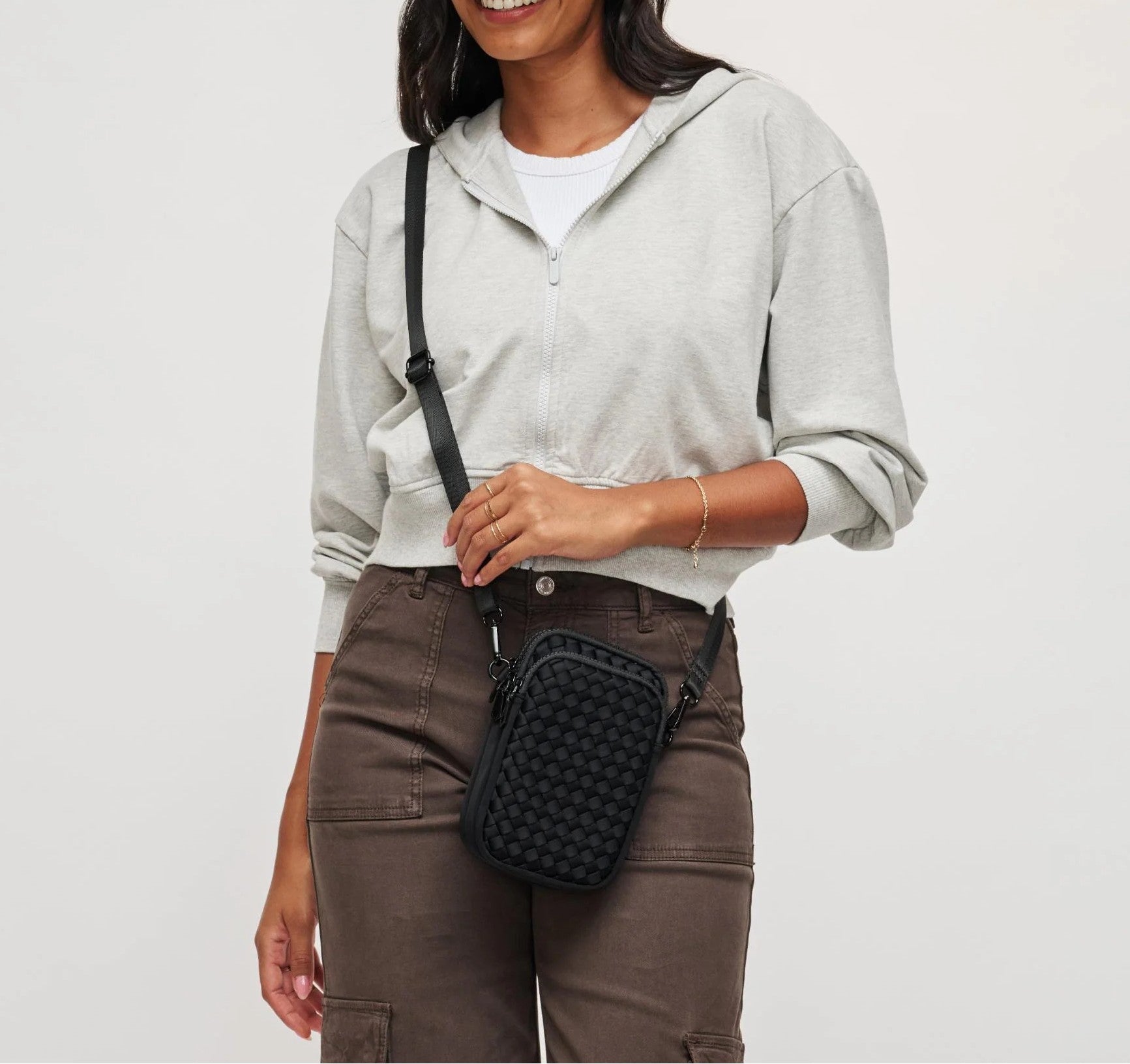 Quilted 3-Zip Phone Crossbody Bag